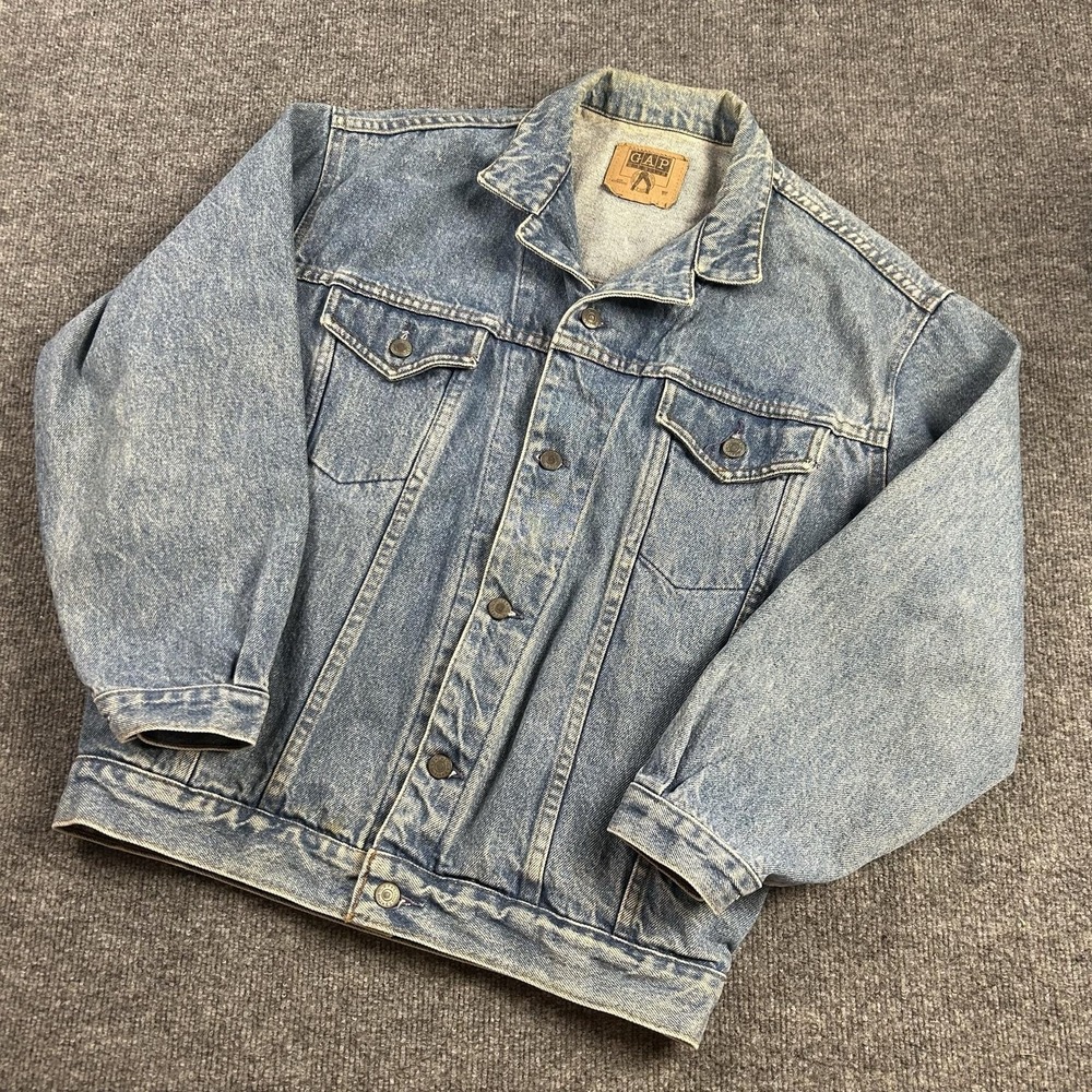 Vintage Gap Jacket Mens Small Blue Denim Jean Bomber Made USA 30 3314 90s